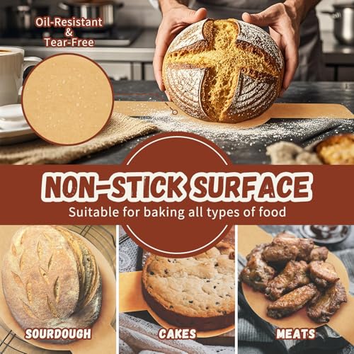 Unbleached Parchment Paper for Sourdough Baking, 8" Round, 50 Sheets with Long Handles