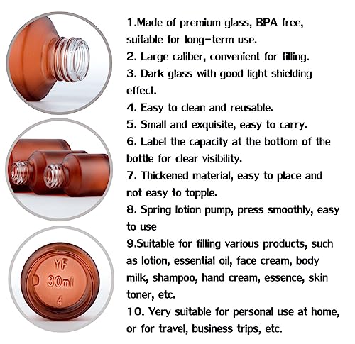 MZUU 60ml Refillable Amber Glass Pump Bottle for Lotion and Serum
