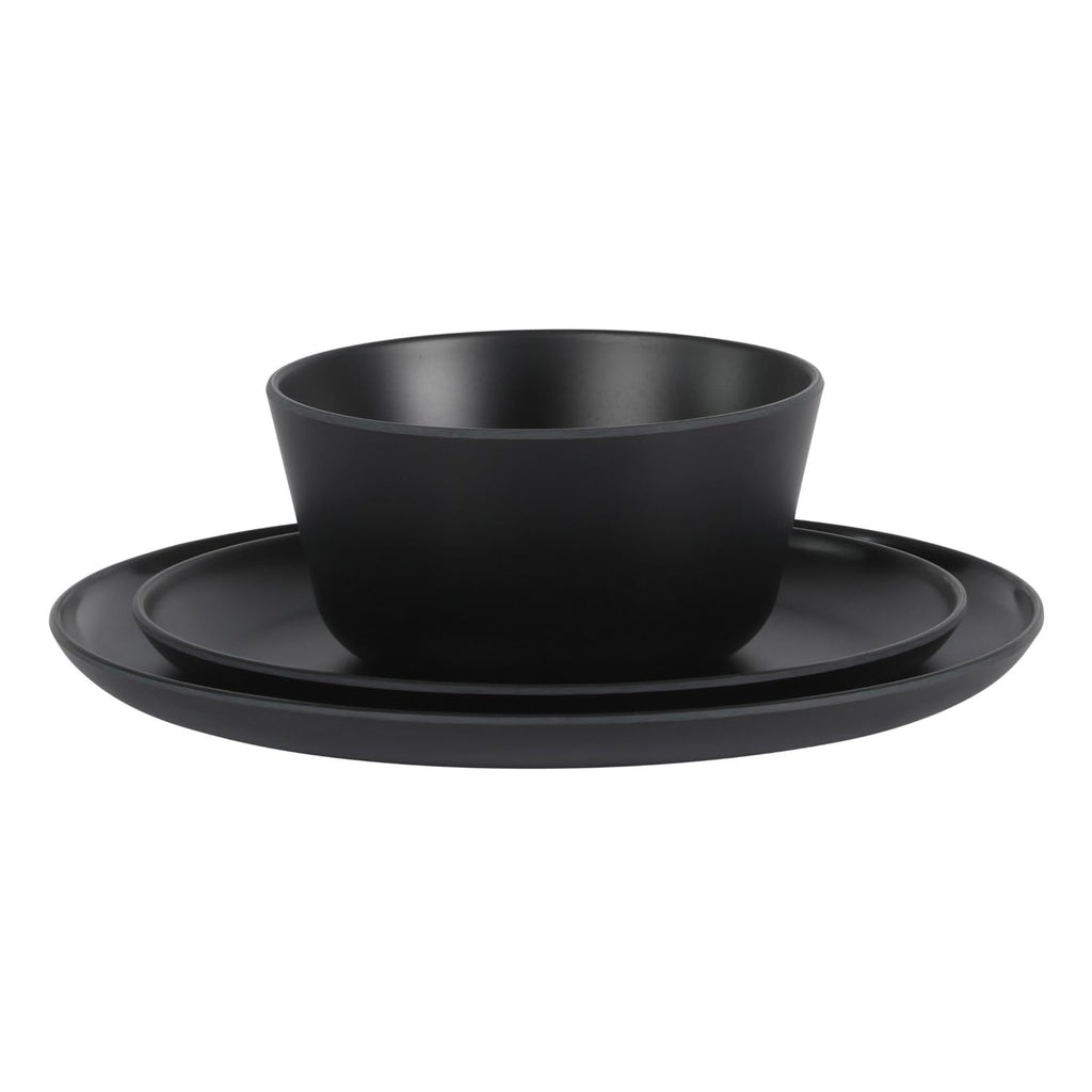 Gibson Home Fairhope 12-Piece Matte Black Melamine Dinnerware Set – Durable Lightweight Plates and Bowls, Kitchen Dining Set