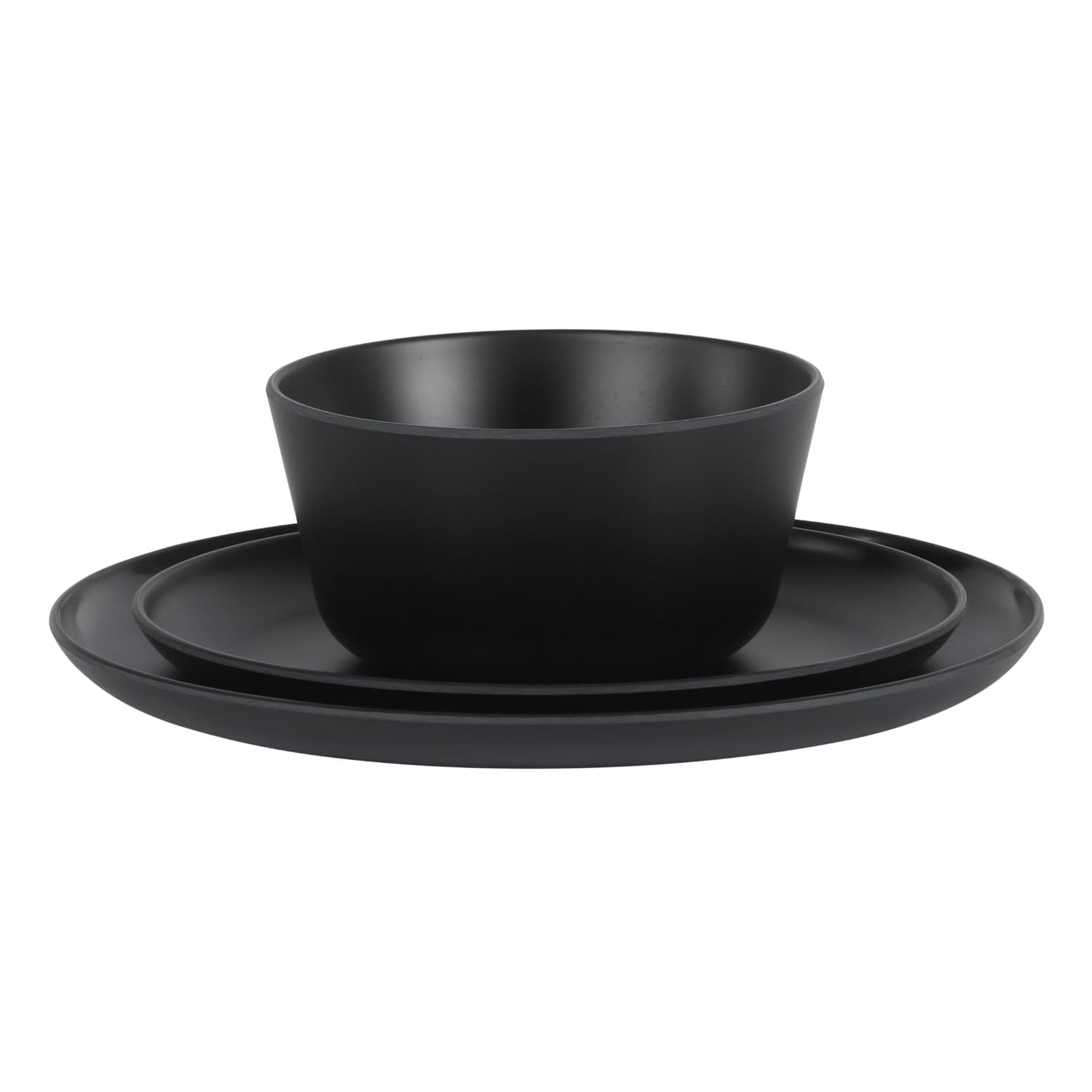 Gibson Home Fairhope 12-Piece Matte Black Melamine Dinnerware Set – Durable Lightweight Plates and Bowls, Kitchen Dining Set