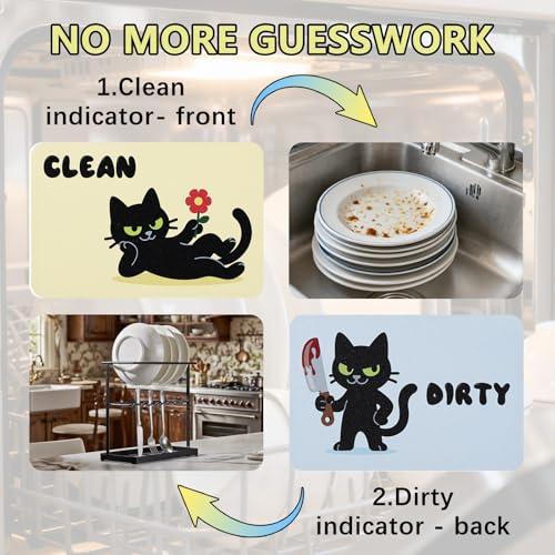 2-Pack Cat Design Dishwasher Clean Dirty Magnets - Reversible