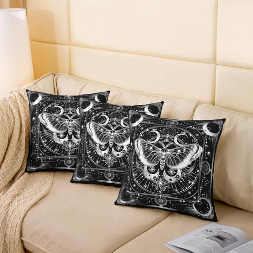 Death Moth Throw Pillow Cover - Black and White, 18" x 18"