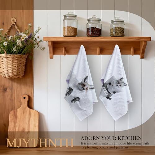 Sketch Fox Hand Towels Set of 2 - Funny Newspaper Fox Bathroom Decor, 16x24 Inches, Black & White Forest Animal Gift