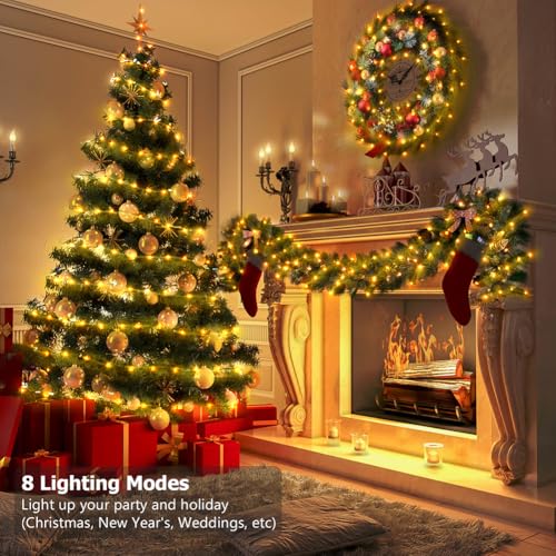 Battery Operated String Lights with Remote & Timer - Green Wire, 16.5ft, Warm White, 50 LEDs, 4 Pack