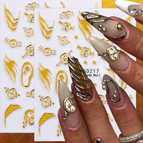 5D Embossed Gold Foil Nail Stickers Clock & French Tip Decals