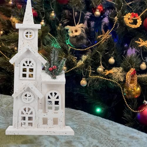 Luminous Wooden Castle Ornament for Christmas Village Decor - Lighted Desktop House