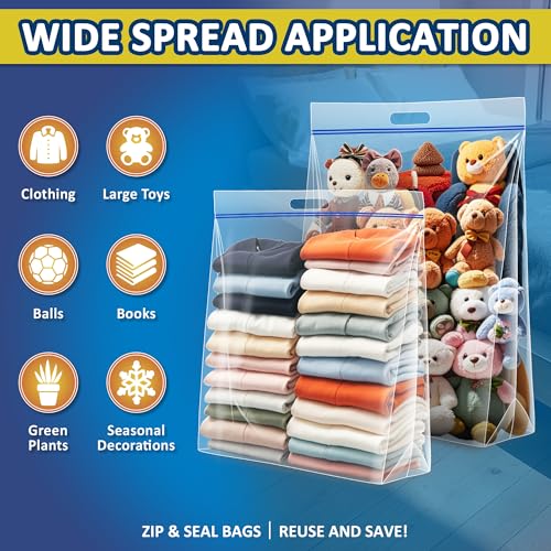 25 Gallon Heavy Duty Resealable Storage Bags with Zipper - 3 Pack
