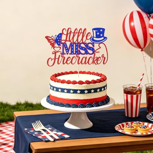 Little Miss Firecracker Glitter Cake Topper - 4th of July Decor