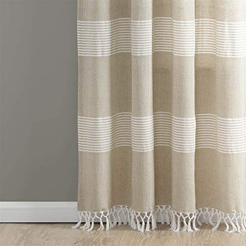 Lush Decor Tucker Stripe Yarn Dyed Cotton Knotted Tassel Window Curtain Panel Pair, 84" x 40", Taupe