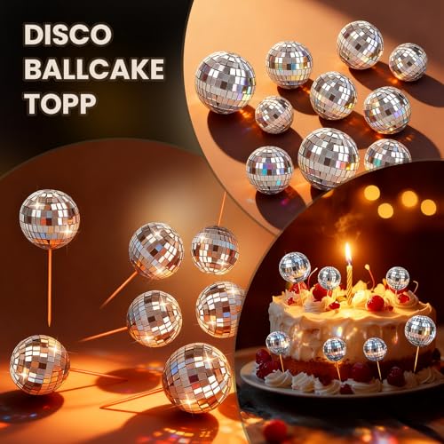28 Pcs Disco Ball Cake Topper Set for Retro 70s Party Decorations