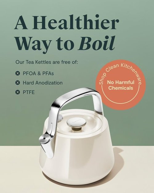 Caraway 2 Quart Whistling Tea Kettle - Durable Stainless Steel, Fast Boiling - Non-Toxic & PTFE Free - Cream
