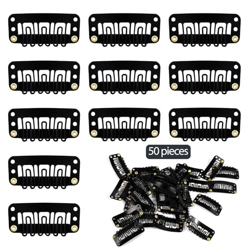 30PCS 6-Tooth U-Shape Wig Clips Black Metal Hair Extension Snaps