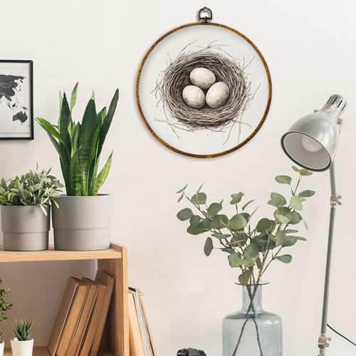 Easter Eggs Round Framed Wall Art Neutral Farmhouse Canvas 10x10 Inch