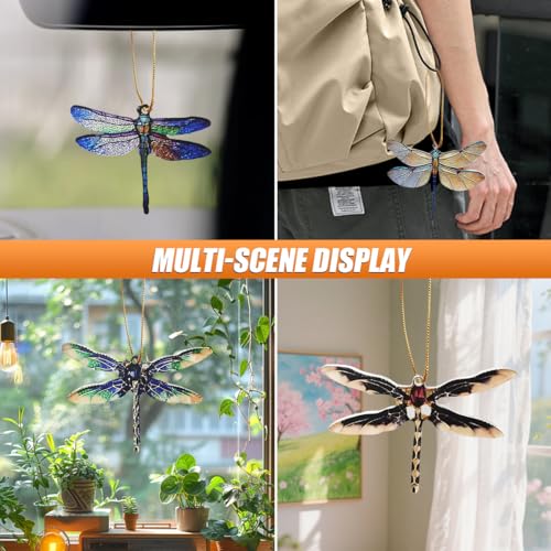 Dragonfly Rear View Mirror Charm - Acrylic Car Pendant Ornament