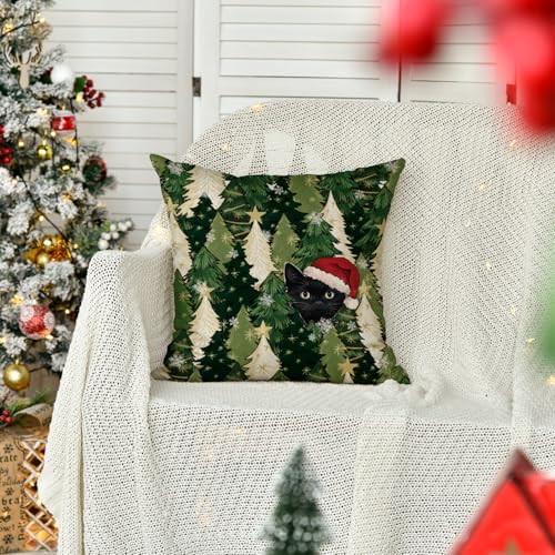 Black Cat Snowflake Throw Pillow Cover, 18 x 18 Inch - Holiday Decoration