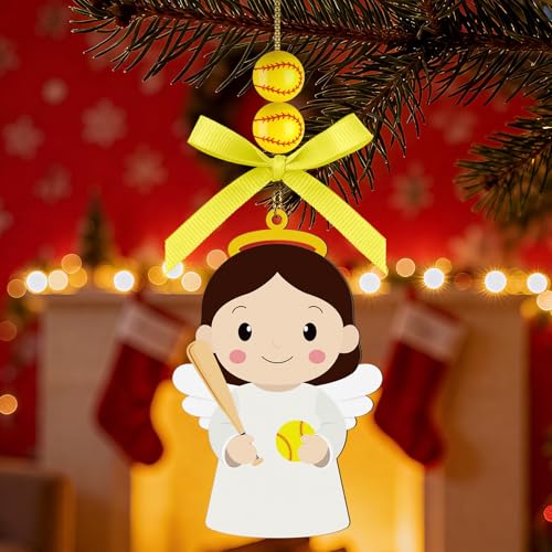 AKAIXI Wooden Softball Angel Easter Ornament Hanging Holiday Decor
