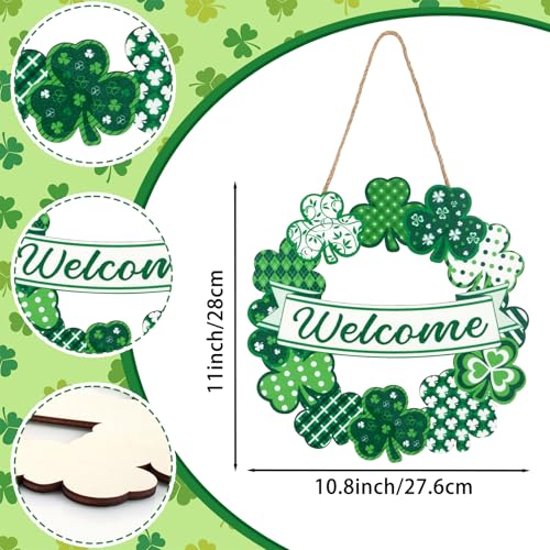 St. Patrick's Day Wooden Shamrock Wreath - 10.8x11 Inch Door Decor