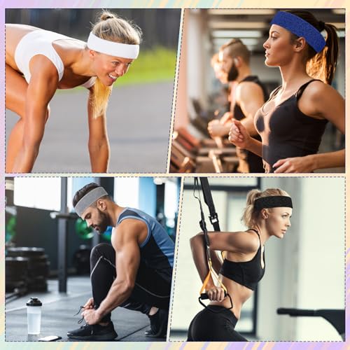 4 Pack Sweatbands for Men & Women ? Soft & Absorbent Cotton Terry Headbands for Sports, Gym, Running, Basketball, and Workouts