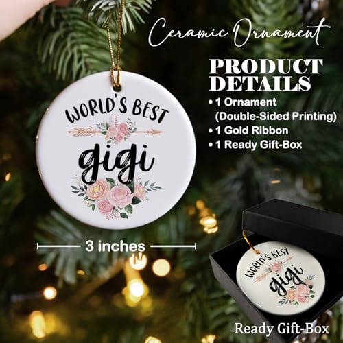 MNASAIOO Gigi Grandma Ceramic Ornament - Floral Hanging Keepsake for Tree Car Home - Rustic Holiday Decor - 3 Inch - Variation: Gigi