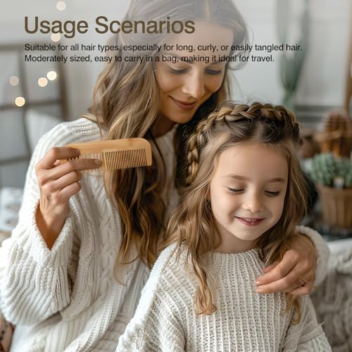 Zoolinn Pure Bamboo Dual-Head Comb – Wide and Fine Teeth for Hair Grooming