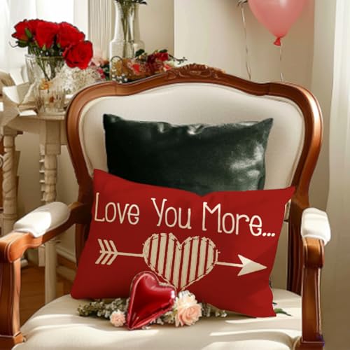 Valentine's Day Pillow Cover 12x20 Inch - Red Decorative Lumbar