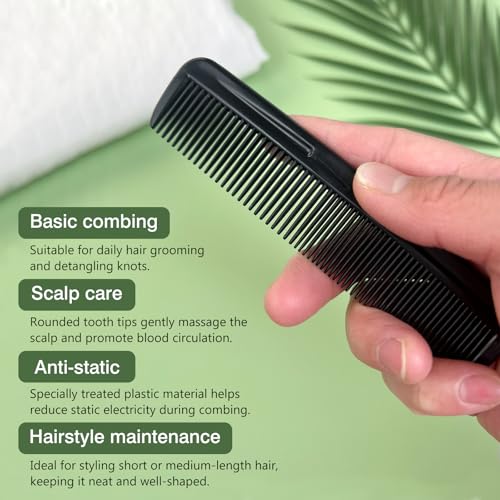 Zoolinn Black Pocket Comb Set 5-Piece Sturdy Hair and Beard Grooming Tools
