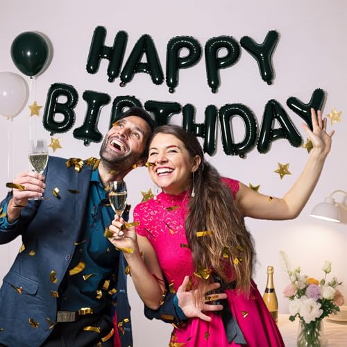 Happy Birthday Balloon Banner Set - 13 Black Foil Letter Balloons