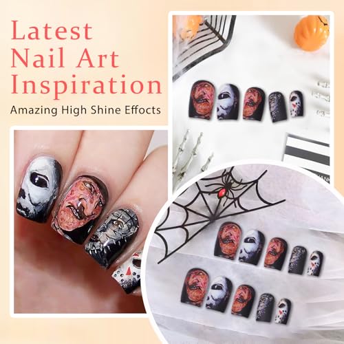 Halloween Press on Nails Black Glossy Short Square Fake Nails 24 Pcs