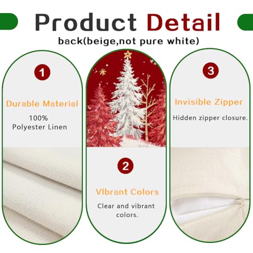 RABUSOFA Christmas Pillow Covers 18x18 Set of 2 Red Winter Holiday Decor