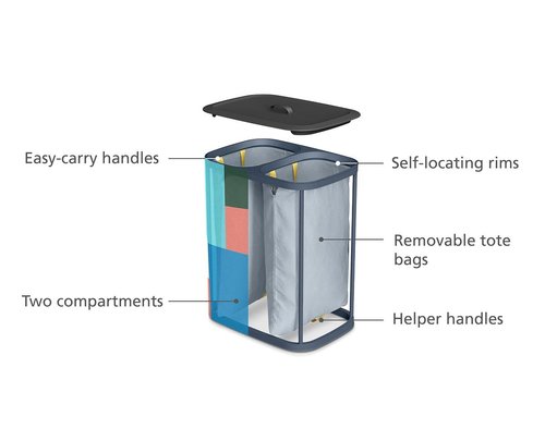 Joseph Joseph Tota 90 liter/23.8 gallon Laundry Hamper Separation Basket with lid, 2 Removable Washing Bags with Handles - Multicolor
