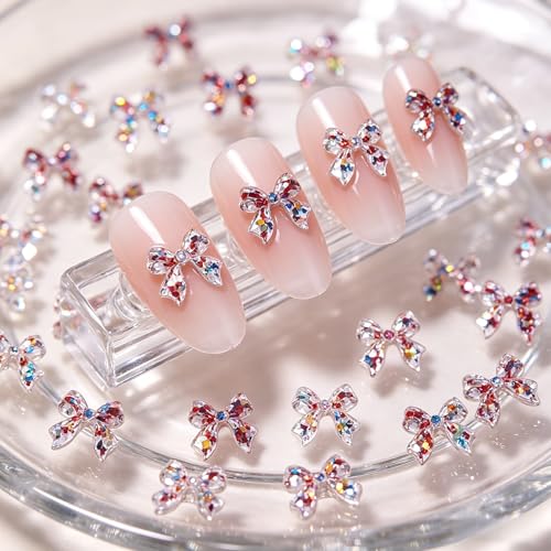 Tephrent 150Pcs Aurora 3D Resin Bow Nail Charms Colorful Holographic Bowknot Rhinestones for Acrylic Nails DIY Nail Art