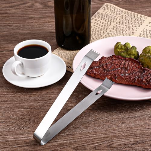 Silver 2 Pack Small Stainless Steel Food Tongs 6 Inch with Serrated Edges
