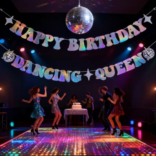 Holographic Dancing Queen Birthday Banner - Disco Party Decorations