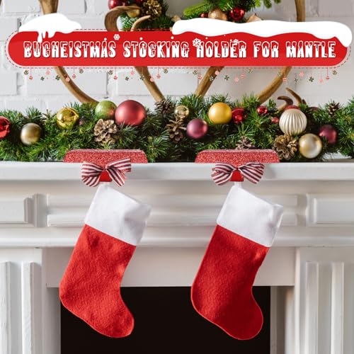 8 Pack Christmas Glitter Stocking Holders - Metal Weighted Mantel Decor