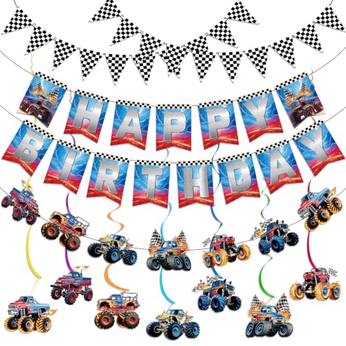Monster Truck Birthday Decorations Set - 12 Pcs Party Decor