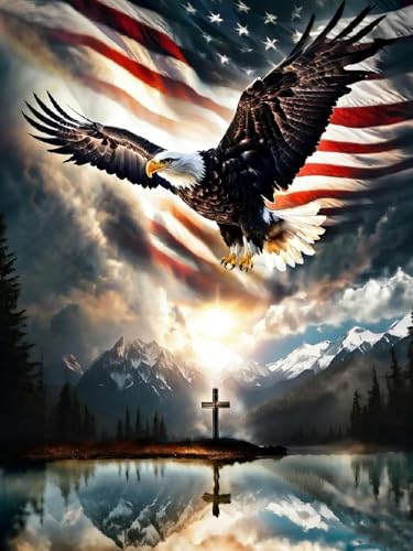 5D Eagle Cross Diamond Painting Kit - Independence Day Art 11.8x15.7in