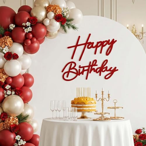 Red Happy Birthday Felt Sign - Reusable Wall Backdrop Banner Decor