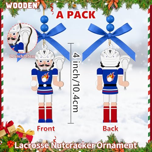 AKAIXI 4-Inch Wooden Lacrosse Nutcracker Christmas Ornament