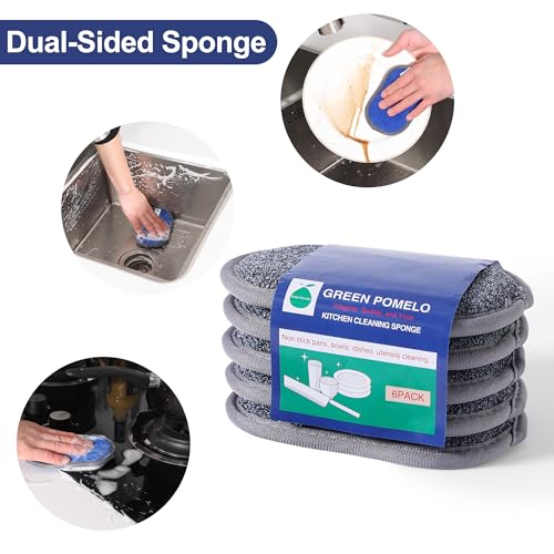 GREEN POMELO Reusable Scrub Sponges 6 Pack - Blue, Green, Purple