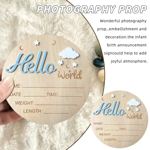Hello World Baby Announcement Sign - 5.9 Inch Wooden Keepsake