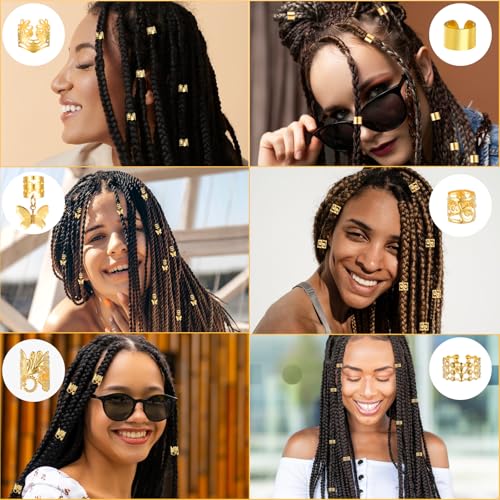 Tyqour 48Pcs Gold Hair Jewelry & Cuffs for Braids and Locs