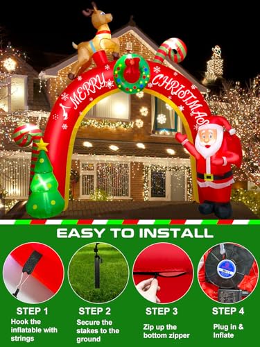 Christmas Inflatable Decoration with Built-in LEDs - 10FT Reindeer Santa Tree, Christmas Archway