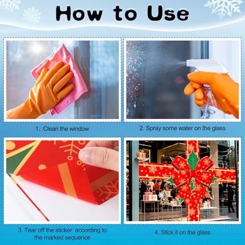 Funrous Christmas Bow Window Clings - Extra Large Red Snowflake Holiday Decor