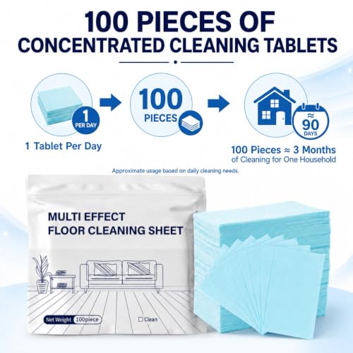 100pcs Floor Cleaning Tablets - Multi-Effect Surface Cleaner Sheets for Hardwood, Tile & Marble