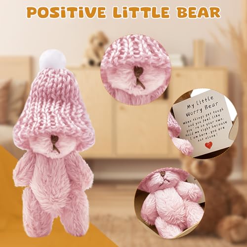 Mini Worry Bear Plush Toy with Encouragement Card - Portable Soft Gift for Loved Ones