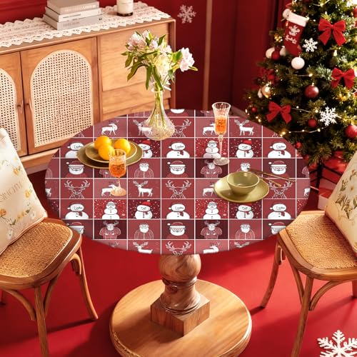 Christmas Round Fitted Tablecloth 54-58 Inch Fits 60 Inch Santa Design