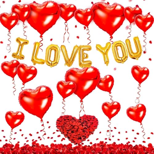 I Love You Foil Balloons - 16 Inch Gold Mylar Set for Celebrations