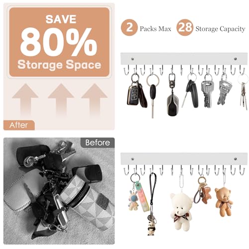 White 2-Pack Wall Mount Key Holder with 28 Rotating Metal Hooks, 14.6"