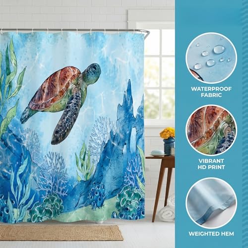 Mimihome Sea Turtle Shower Curtain - 72"x72" Coastal Bathroom Decor