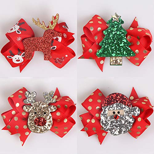 Christmas Bow Hair Clips 4 Pack Sequins Holiday Hair Accessories